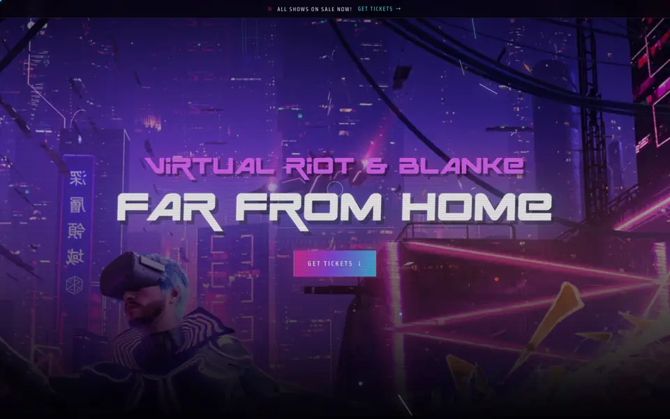 Far From Home tour website design by Artist Influence for Virtual Riot and Blanke