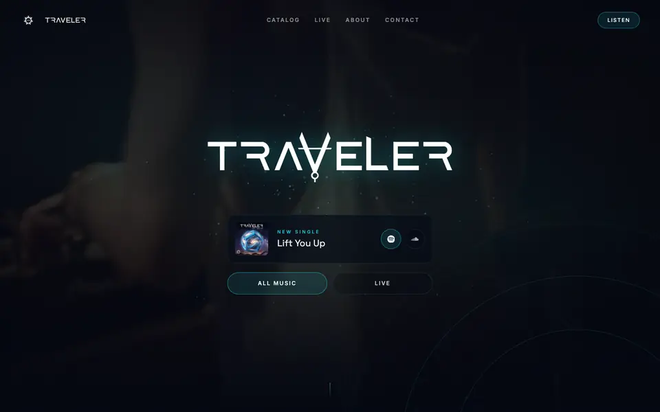 TRAVELER artist website design by Artist Influence
