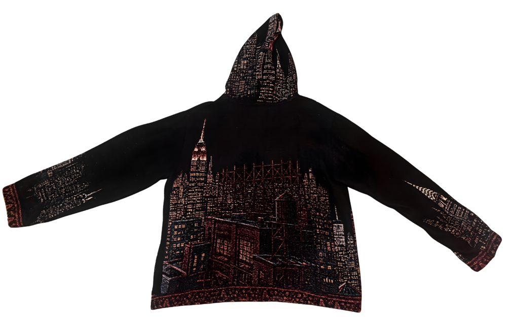 The Influence Hoodie, front: the city in jacquard